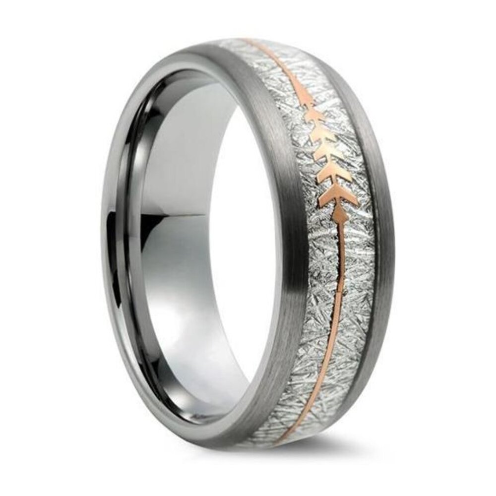 Men's Wedding Band Ring 6mm Silver with Rose Gold Arrow - Wedding Ring